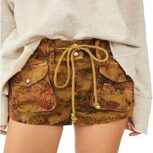 FREE PEOPLE Waimea Slouchy Floral Side Stripe Shorts Earth Combo